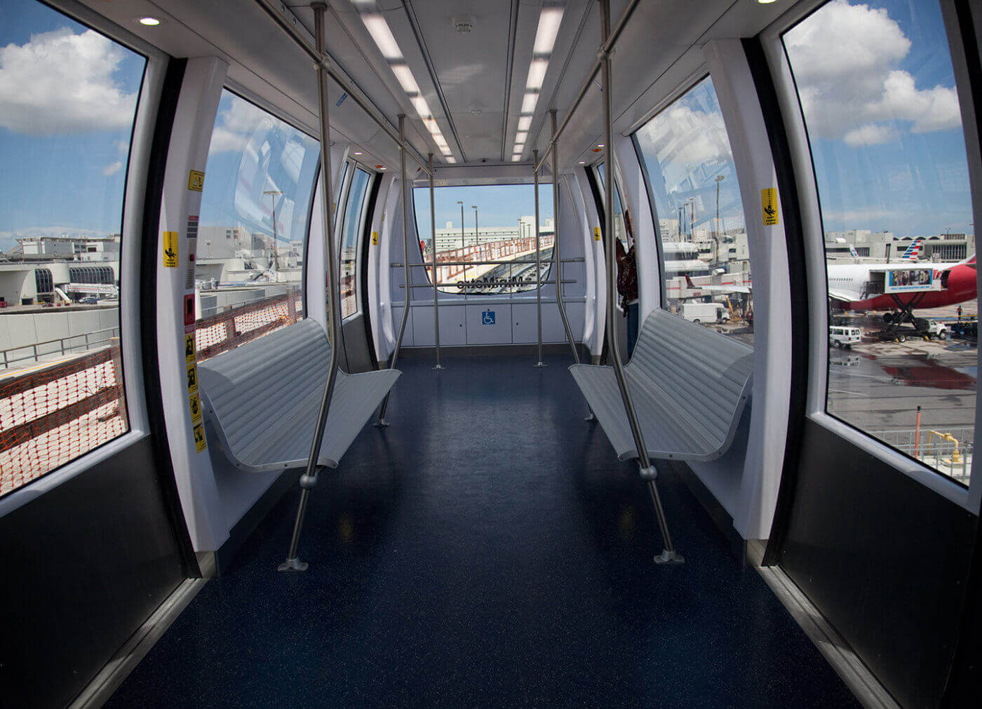 In Miami Airport 2 Automated People Mover POMA carry passengers